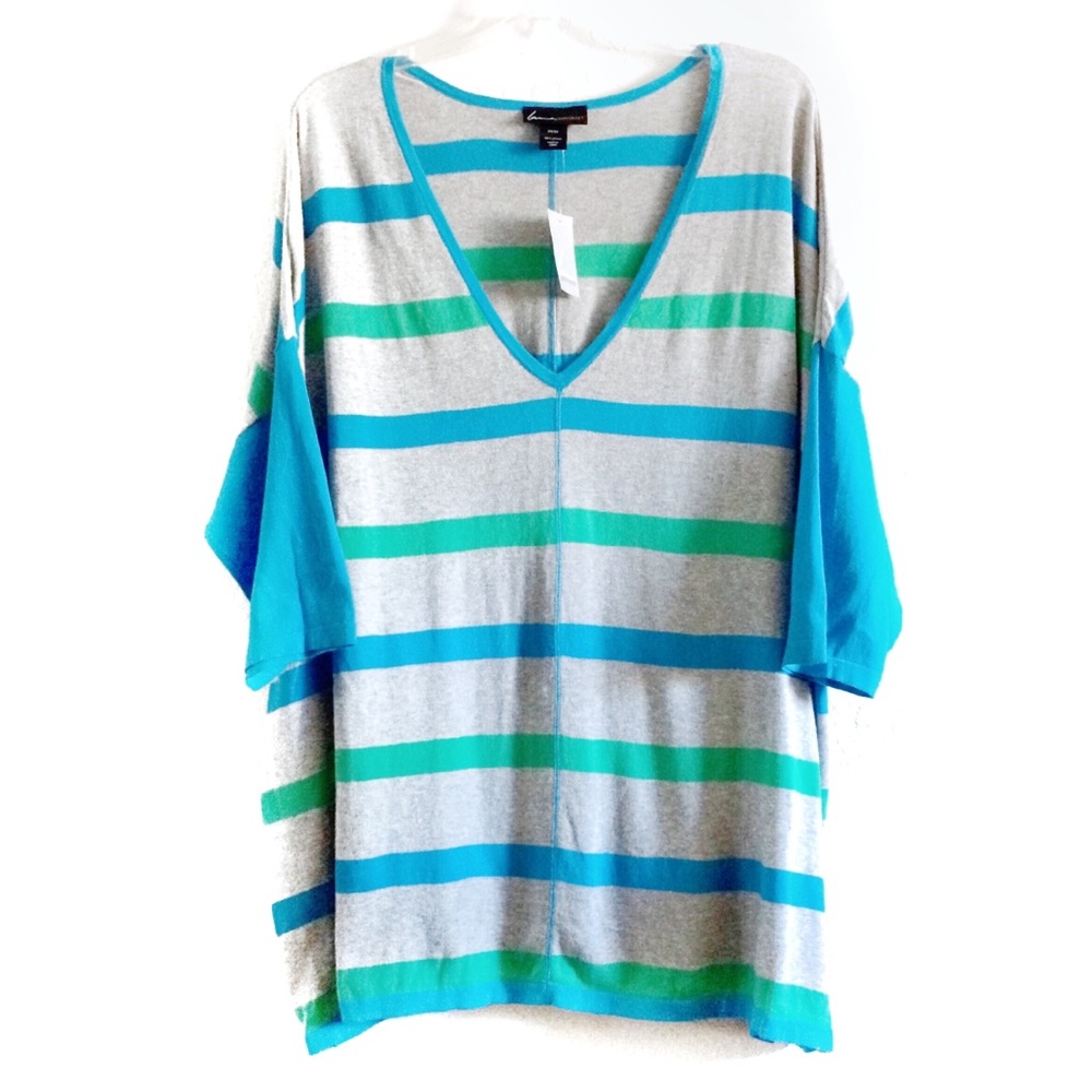 Lane Bryant V-neck Striped Sweater Drop Shoulder